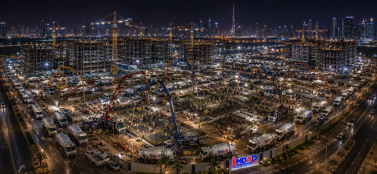 Large-scale night concrete pour